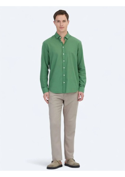 Fıstık Yeşili Düz Dokuma Casual %100 Pamuk Gömlek fiyatları