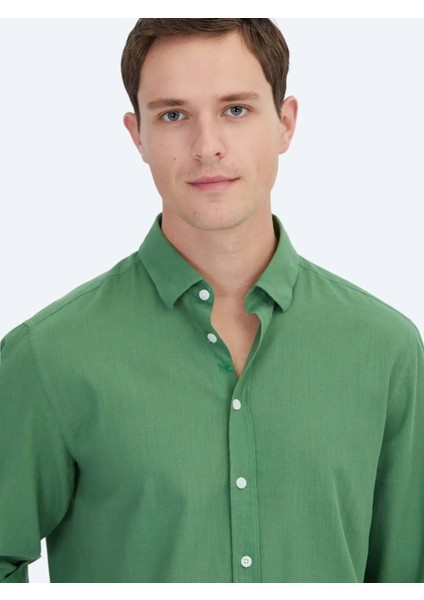 Fıstık Yeşili Düz Dokuma Casual %100 Pamuk Gömlek modelleri