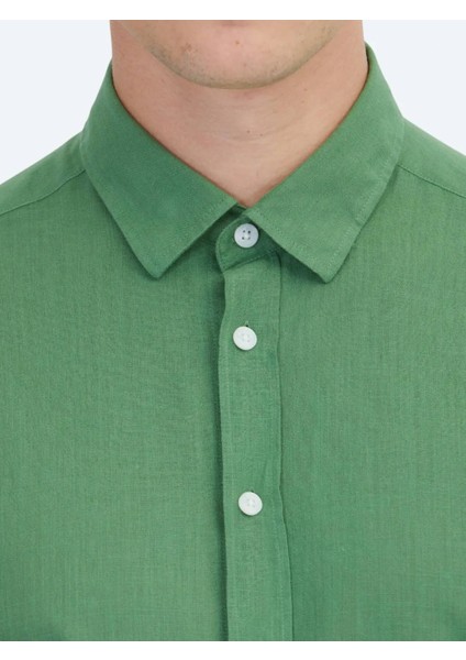 Fıstık Yeşili Düz Dokuma Casual %100 Pamuk Gömlek fırsatları