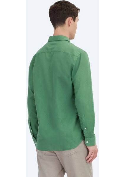 Fıstık Yeşili Düz Dokuma Casual %100 Pamuk Gömlek indirimleri