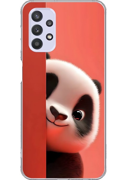 Samsung Galaxy A32 Uyumlu Şeffaf Kılıf 4 Peluş Panda Tasarımlı