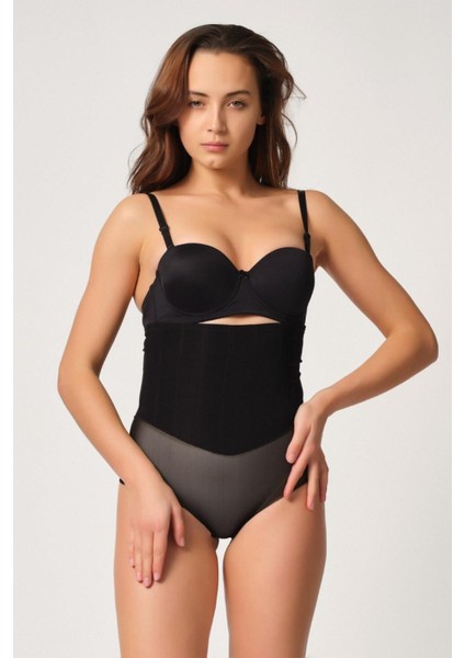 Modlive Siyah Mı Emay 2945 Tül Karyokalı Slip Lazer Korse