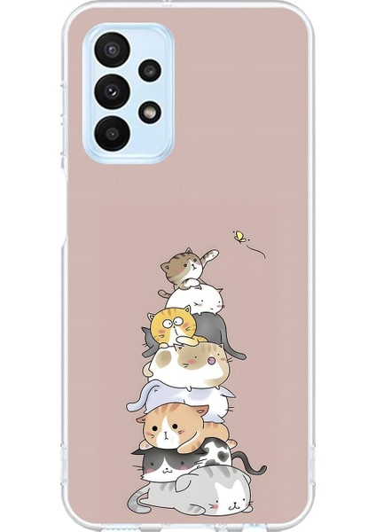 Samsung Galaxy A23 Uyumlu Şeffaf Kılıf Kedişler 1 Tasarımlı