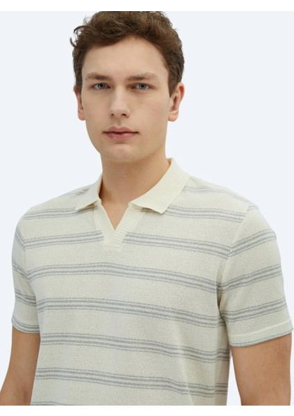 Gri Çizgili Polo Yaka Pamuk Karışımlı T-Shirt modelleri