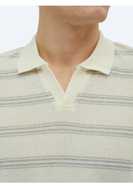 Gri Çizgili Polo Yaka Pamuk Karışımlı T-Shirt fırsatları