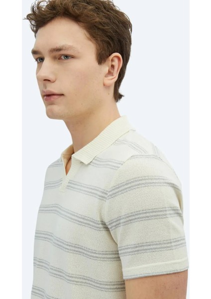 Gri Çizgili Polo Yaka Pamuk Karışımlı T-Shirt indirimleri