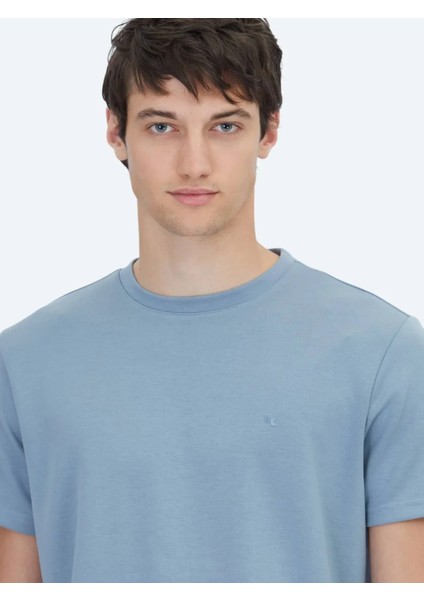 Mavi Düz Bisiklet Yaka T-Shirt modelleri