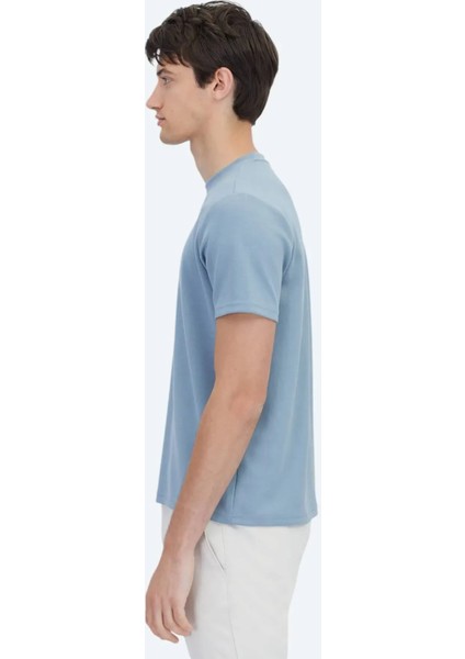 Mavi Düz Bisiklet Yaka T-Shirt fırsatları