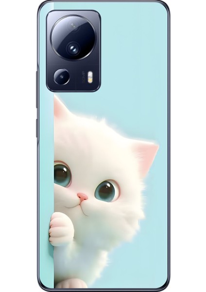Xiaomi Mi 13 Lite Uyumlu Şeffaf Kılıf 2 Peluş Kedi Tasarımlı
