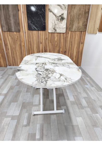 Ortadan Açılır Akıllı Yemek Masası Oval Mdf Tabla Alt Mekanizma Metal Beyaz Renk fırsatları