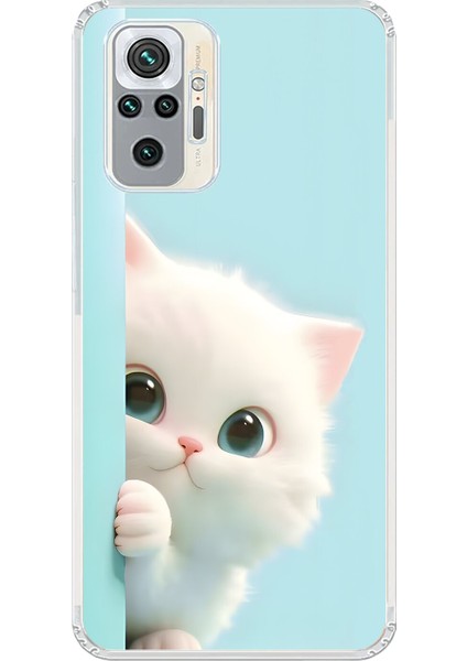 Xiaomi Redmi Note 10 Pro Uyumlu Şeffaf Kılıf 2 Peluş Kedi Tasarımlı
