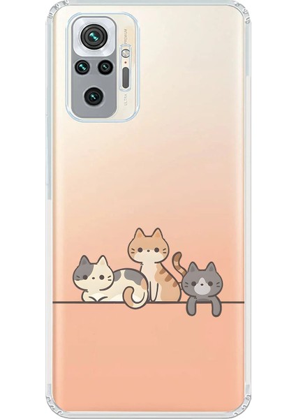 Xiaomi Redmi Note 10 Pro Uyumlu Şeffaf Kılıf Kedişler 4 Tasarımlı