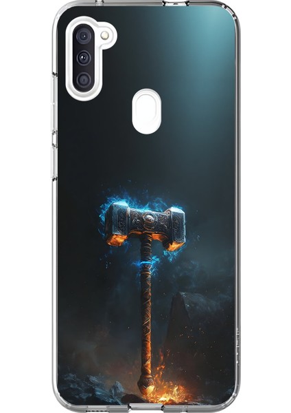 Samsung Galaxy A11 Uyumlu Şeffaf Kılıf Çekiç Tasarımlı