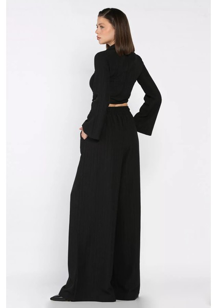 Kruvaze Yaka Bel Bağcıklı Bluz Pantolon Ikili Takım P-00017492 modelleri
