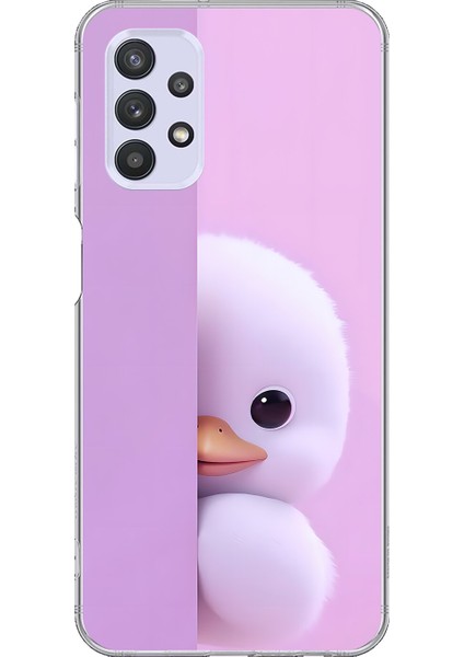 Samsung Galaxy A32 Uyumlu Şeffaf Kılıf 3 Peluş Ördek Tasarımlı