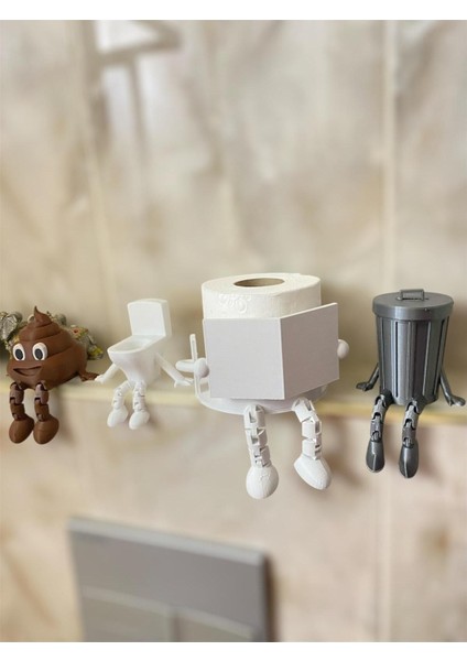 Modern 4'lü Banyo Dekor Seti: Klozet, Kaka, Çöp Kovası ve Tuvalet Kağıdı Tutucu