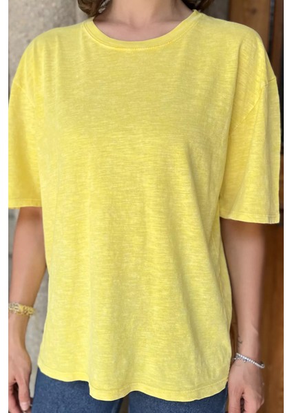 Kadın Bisiklet Yaka Oversize Tişört P-00017495 fırsatları