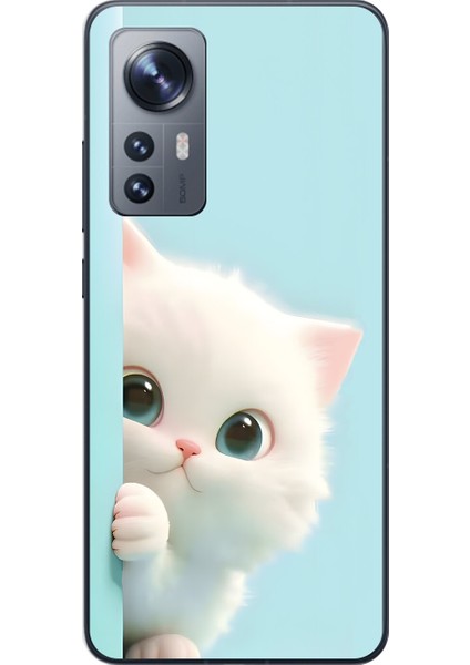 Xiaomi Mi 12 Pro Uyumlu Şeffaf Kılıf 2 Peluş Kedi Tasarımlı