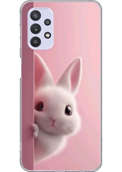 Samsung Galaxy A32 Uyumlu Şeffaf Kılıf 5 Peluş Tavşan Tasarımlı