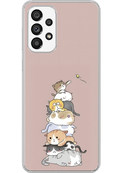 Samsung Galaxy A73 Uyumlu Şeffaf Kılıf Kedişler 1 Tasarımlı