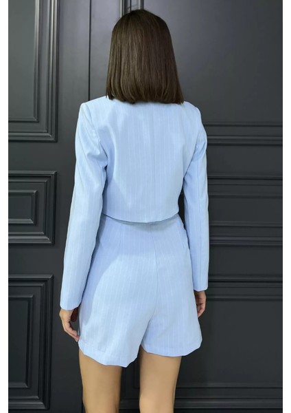 Çizgili Crop Top Ceket Şort Etek Ikili Takım P-00017454