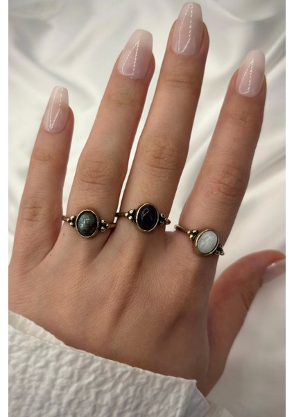Vintage Seri Ayarlanabilir Paslanmaz Kararmaz 3 Nokta Kollu Tasarım Ametist Doğal Taş Bronz Yüzük modelleri