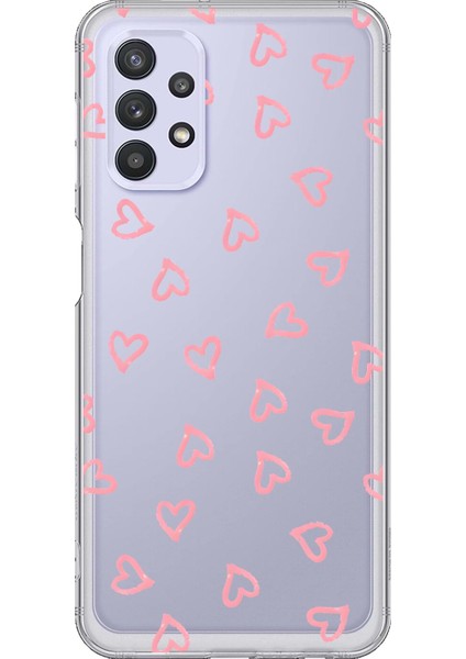 Samsung Galaxy A32 Uyumlu Şeffaf Kılıf Şeffaf Kalp 3 Tasarımlı