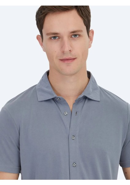 Gri Düz Regular Fit Casual Gömlek