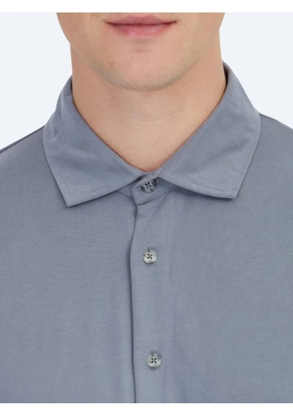 Gri Düz Regular Fit Casual Gömlek