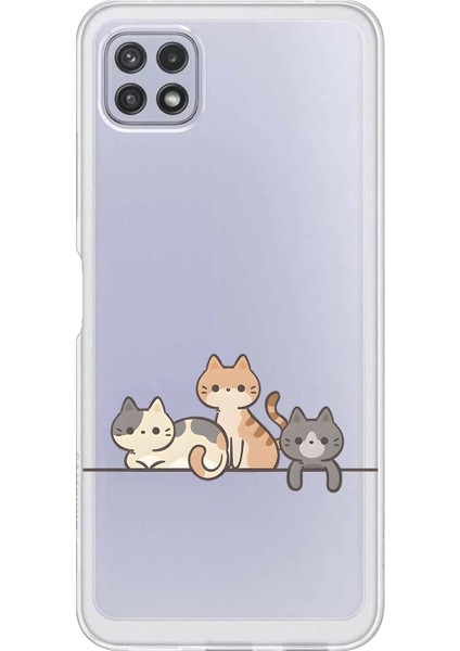 Samsung Galaxy A22 Uyumlu Şeffaf Kılıf Kedişler 4 Tasarımlı