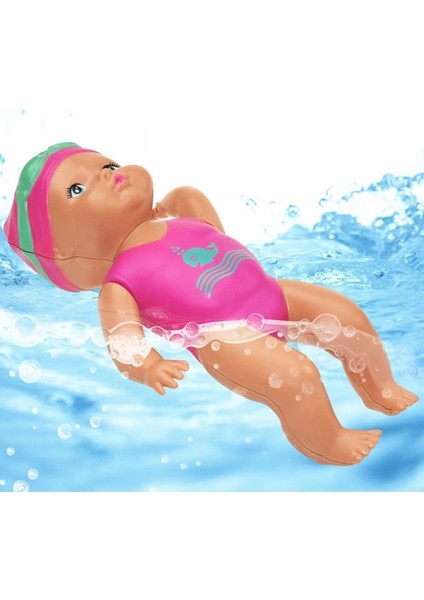 Pembe, 15 cm Boyunda Eğitici, Suyla Yüzen Kurmalı Bebek Oyuncağı