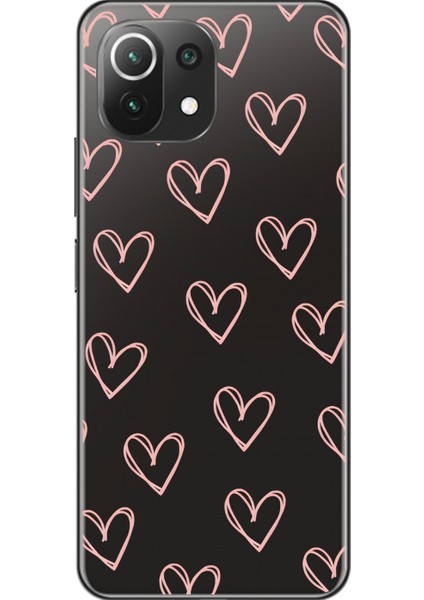 Xiaomi Mi 11 Lite Uyumlu Şeffaf Kılıf Şeffaf Kalp 2 Tasarımlı