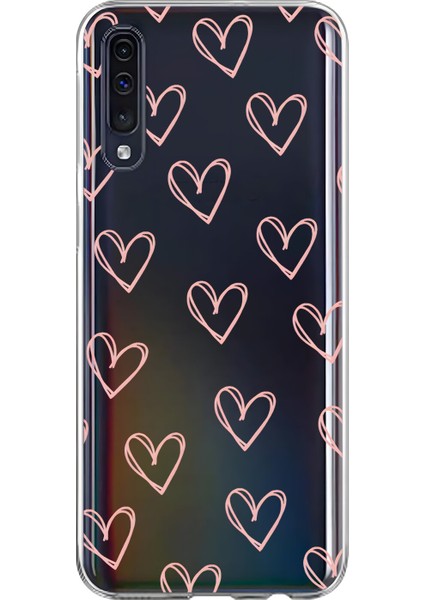 Samsung Galaxy A70 Uyumlu Şeffaf Kılıf Şeffaf Kalp 2 Tasarımlı