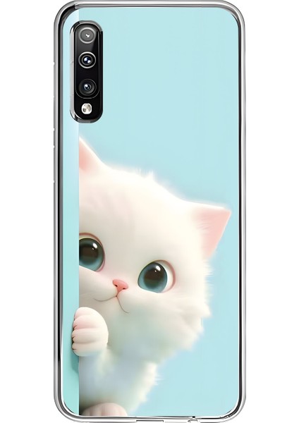 Samsung Galaxy A50 Uyumlu Şeffaf Kılıf 2 Peluş Kedi Tasarımlı