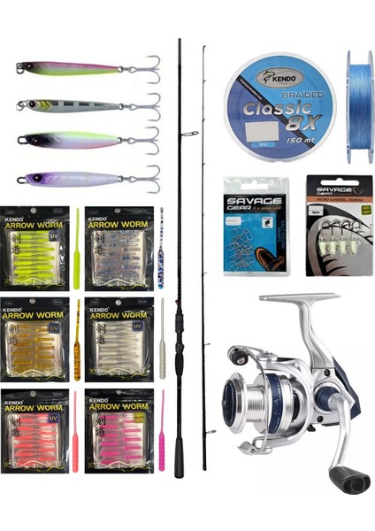 Yekoutdoor Arrow Worm Lrf Seti Okuma Psycho Stick Game 198CM Ex-Fast 0.5-3.5gr 2 Parça Olta Kamışı&okuma ARIA-1000A 1bb Olta Makinesi