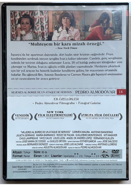 Sinir Krizi Eşiğindeki Kadınlar DVD (Orjnal Dönem Baskı Dvd) fiyatları
