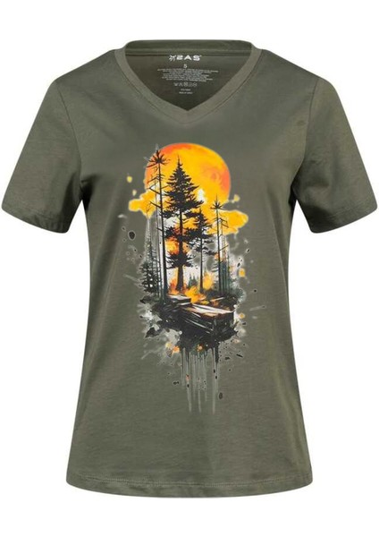 Alone Baskılı V Yaka Kadın T-Shirt 413