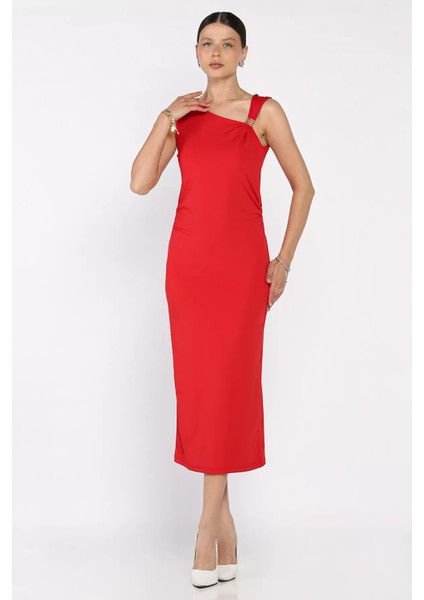 Kadın Bel Büzgülü Omuz Aksesuar Detaylı Likralı Elbise P-00017497 fiyatları