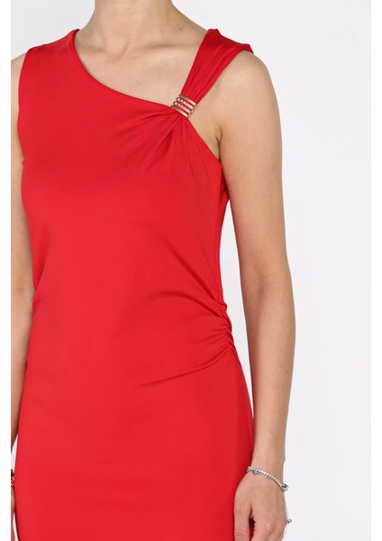 Kadın Bel Büzgülü Omuz Aksesuar Detaylı Likralı Elbise P-00017497 fırsatları