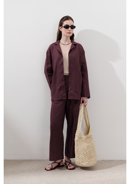 Keten Geniş Kollu Gömlek Mürdüm modelleri