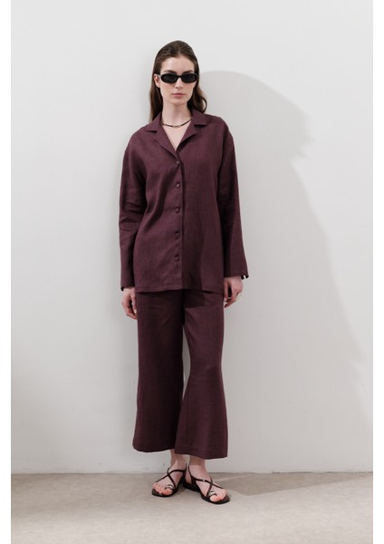 Keten Geniş Kollu Gömlek Mürdüm indirimleri