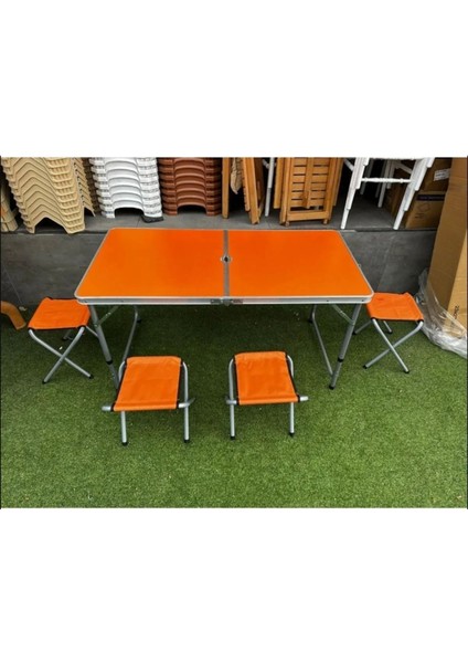 Katlanabilir Alüminyum Kamp Masası ve 4'lü Tabure Seti, Hafif ve Pratik Outdoor Set