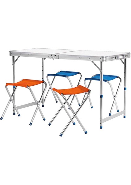 Katlanabilir Alüminyum Kamp Masası ve 4'lü Tabure Seti, Hafif ve Pratik Outdoor Set