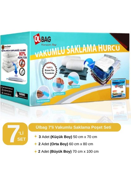7'li Şeffaf Vakum Poşet Seti, Çeşitli Boyutlar, Saklama Kolaylığı