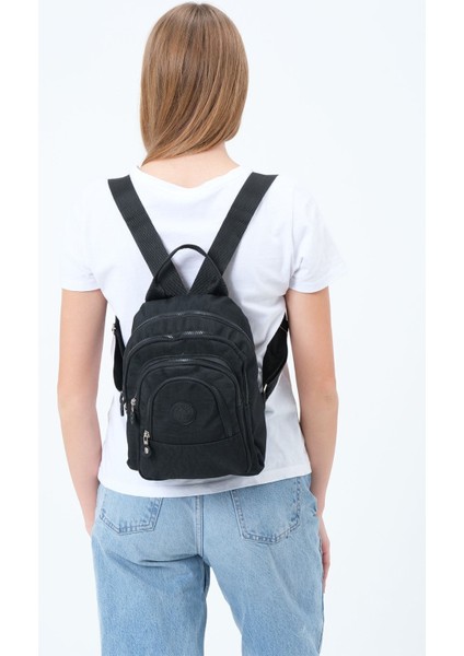 Siyah Unisex Krinkıl Kumaş Çok Bölmeli Sırt Çantası Günlük Çok Gözlü Suya Dayanıklı indirimleri