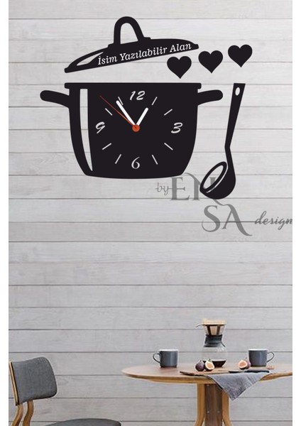 Şık Ahşap Mutfak Duvar Saati, Tencere Kapak Modeli, Isim Yazılabilir