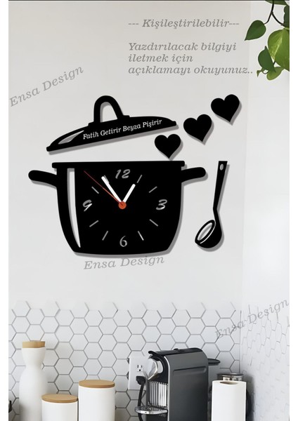 Şık Ahşap Mutfak Duvar Saati, Tencere Kapak Modeli, Isim Yazılabilir modelleri