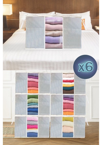 6 Adet Gri Çizgili Pencereli Giysi Kutusu, 45X40X30 Cm, Şık ve Pratik Saklama Çözümü