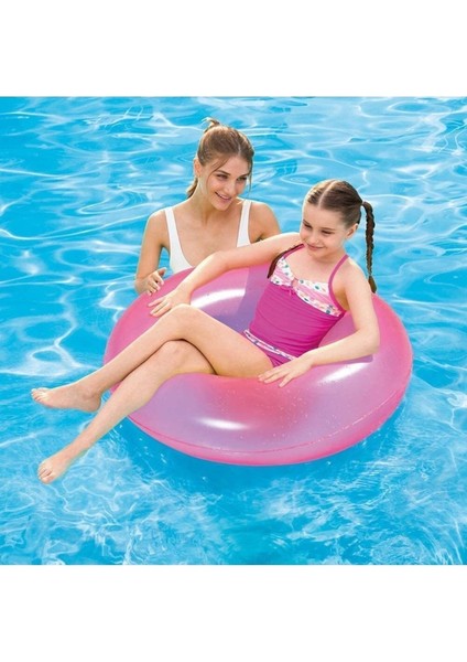 Renkli Fosforlu 91 cm Şişme Deniz Simidi Neon Pembe
