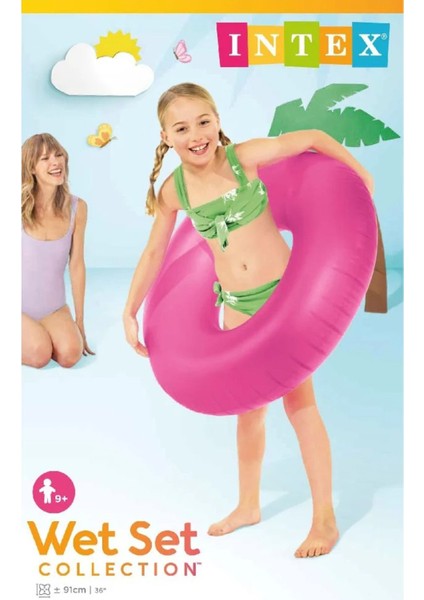 Renkli Fosforlu 91 cm Şişme Deniz Simidi Neon Pembe